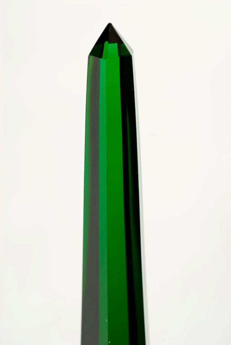 Pair 1920s Bohemian Tall Emerald Green Glass Decanters 2