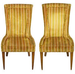 Pair Striped & Cut Velvet Empire Style Side Chairs