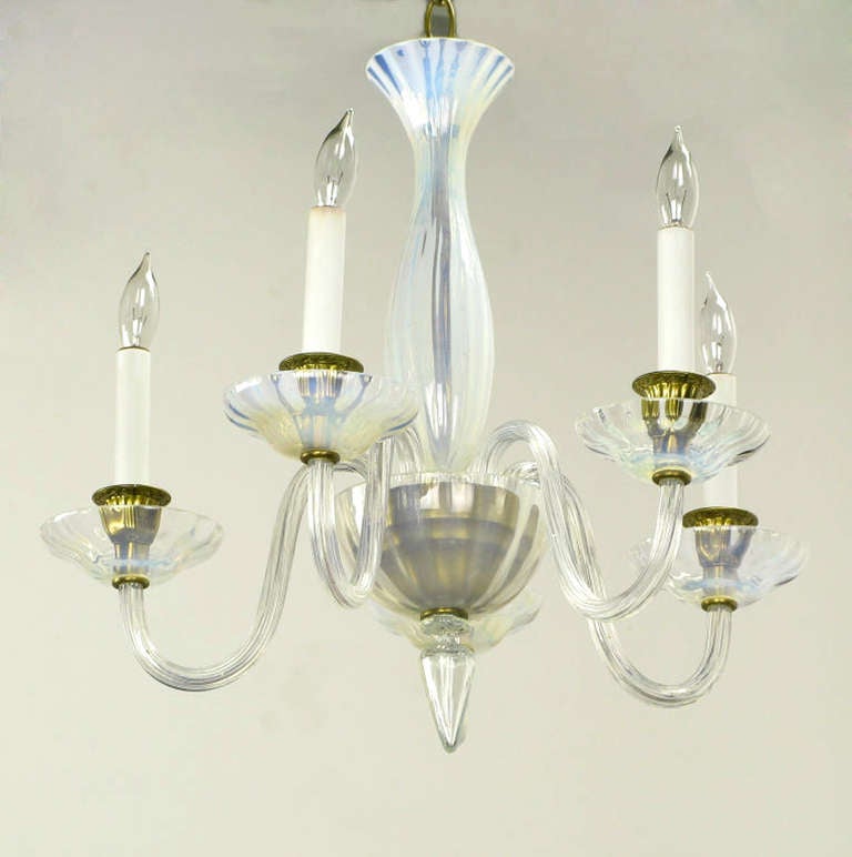 American Murano Opaline Glass Five-Arm Empire Style Chandelier