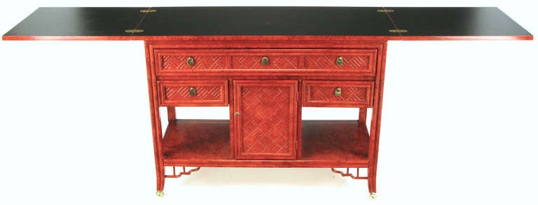 American Glazed Cinnabar Flip-Top Chinoiserie Bar Cart/Server