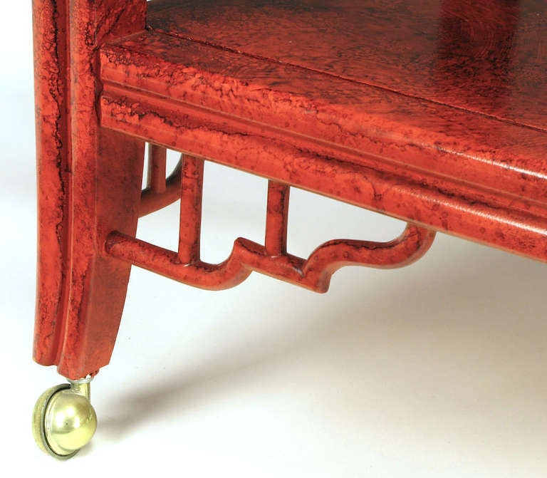 Glazed Cinnabar Flip-Top Chinoiserie Bar Cart/Server 1