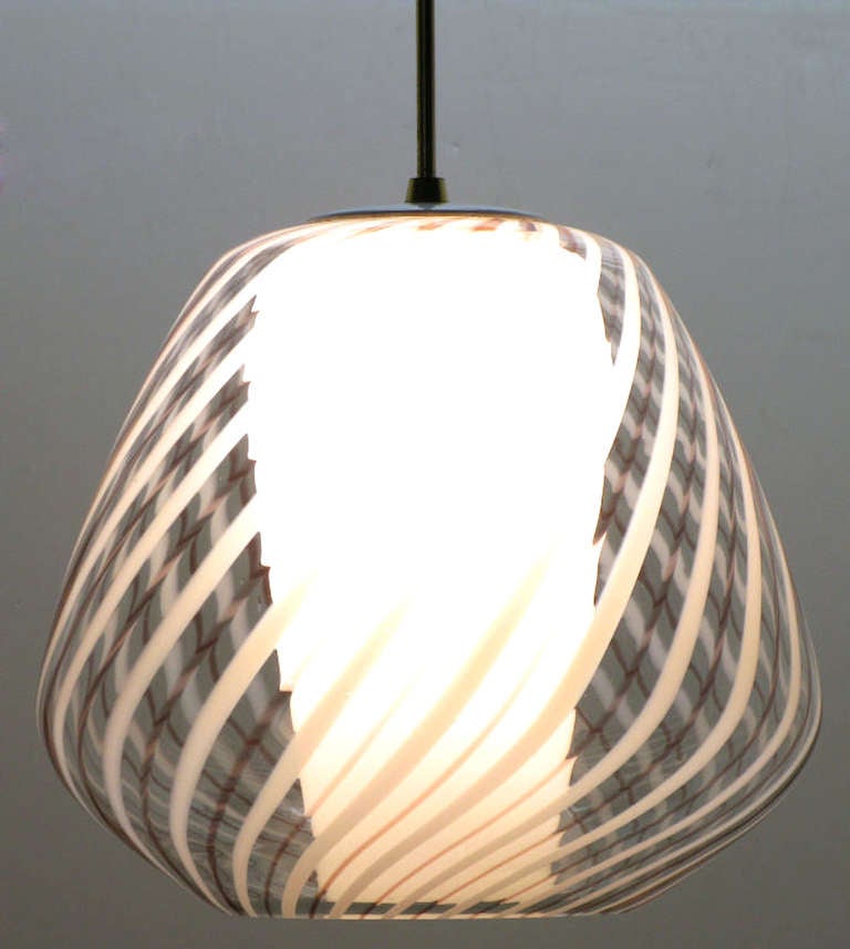 American Large Lightolier Hand Blown Striped Glass Globe Pendant Light