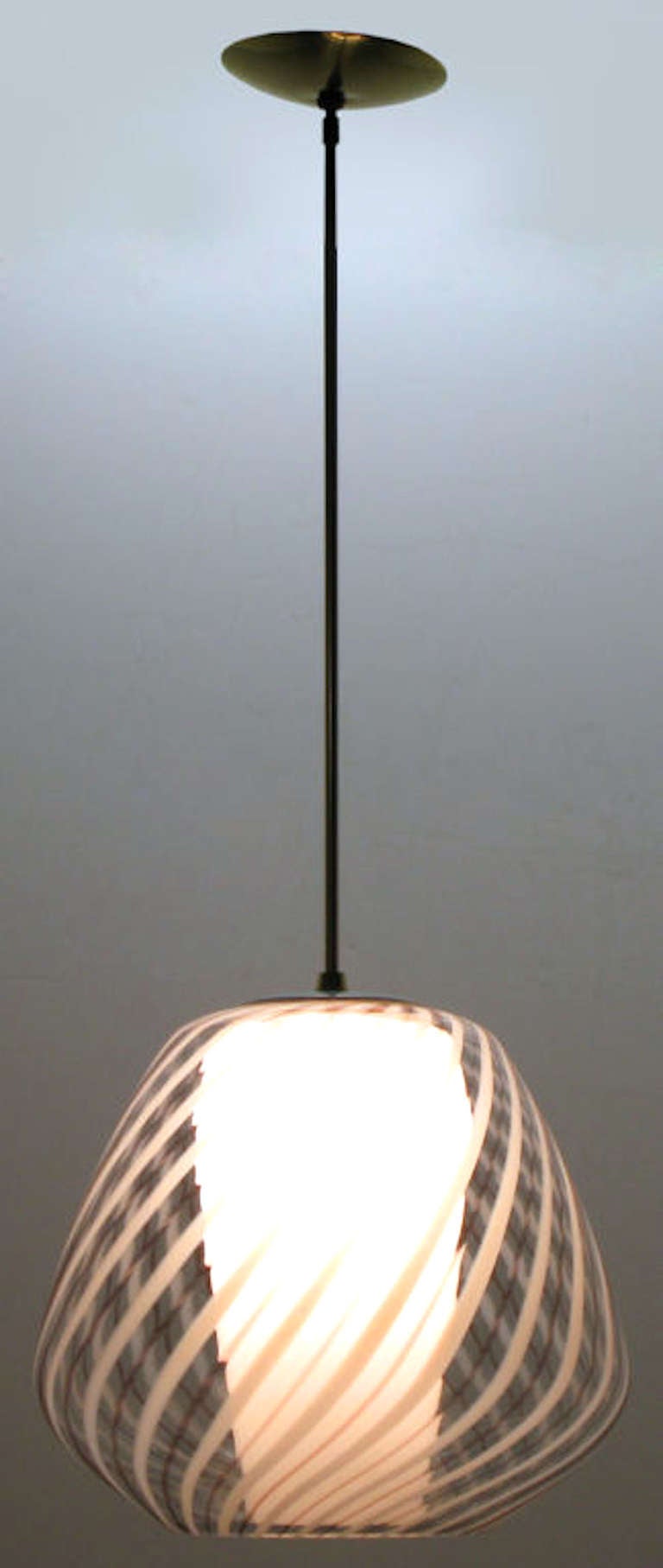 Mid-20th Century Large Lightolier Hand Blown Striped Glass Globe Pendant Light
