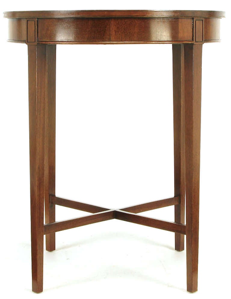 American Elegant Pair Zangerle & Peterson Mahogany & Tooled Leather End Tables