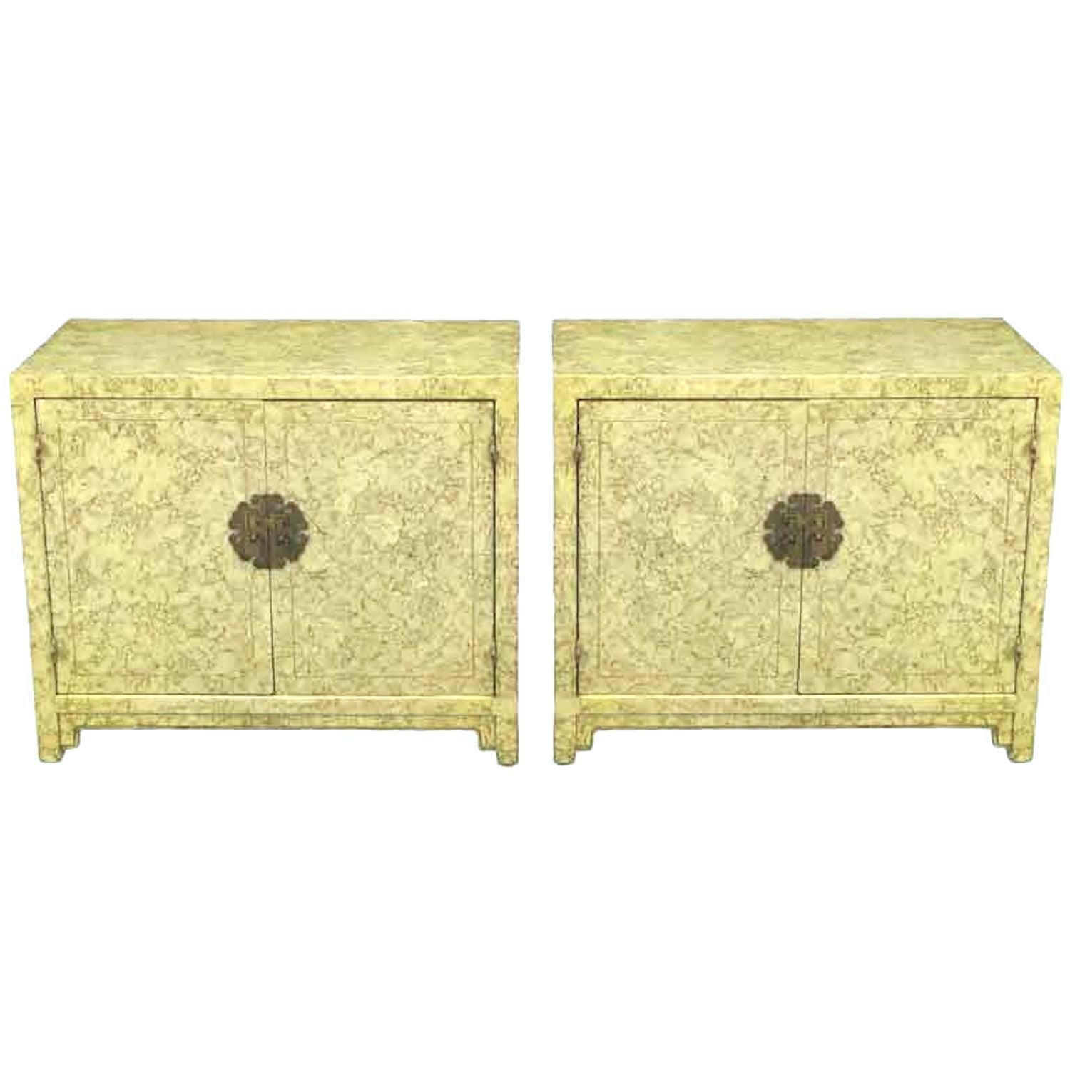 Pair of Henredon "Circa '75" Marbleized Lacquer Asian Form Cabinets