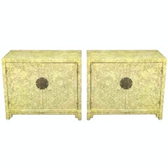 Pair of Henredon "Circa '75" Marbleized Lacquer Asian Form Cabinets