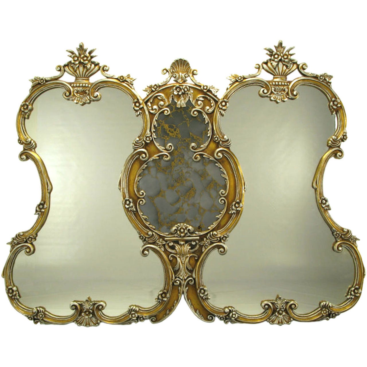 Italian Rococo Renaissance Triple Mirror With Venetian Center