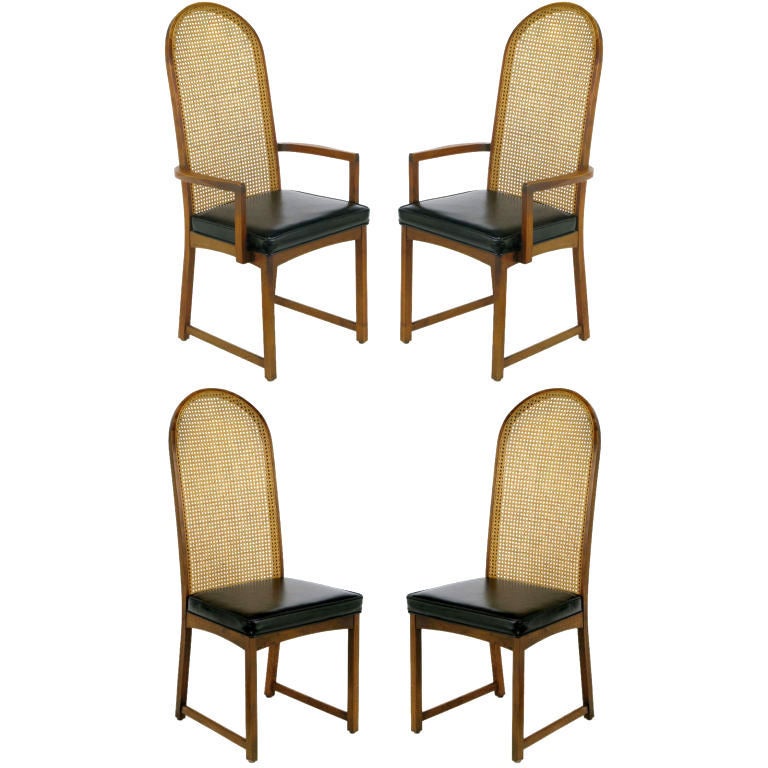 Quatre chaises de salle à manger Milo Baughman en noyer & Cane Arch-Back Dining Chairs