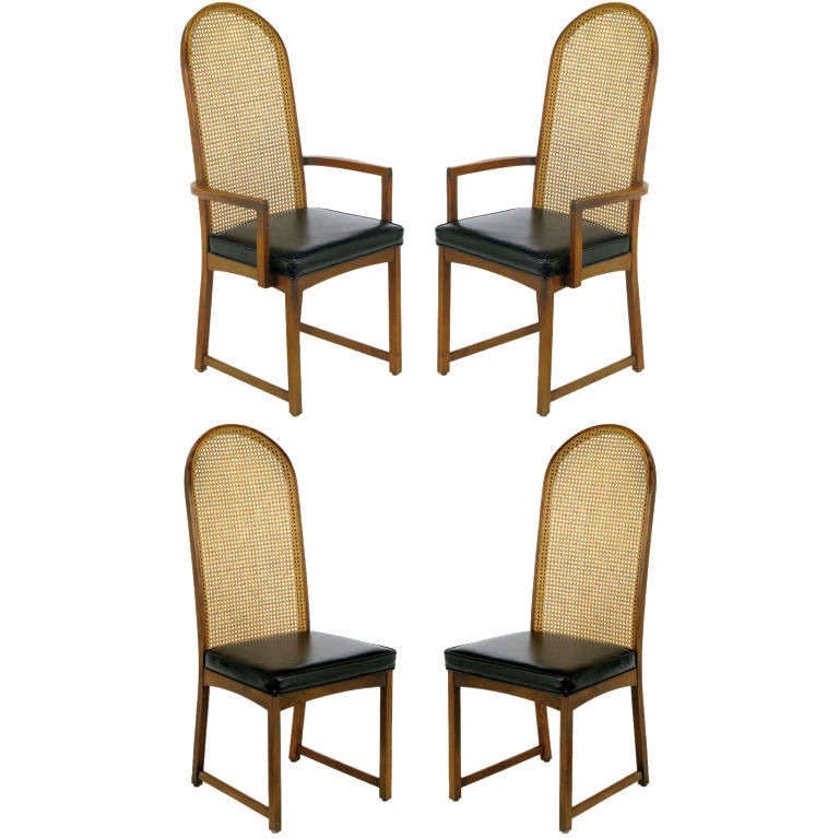 Four Milo Baughman Walnut and Cane ArchBack Dining Chairs at 1stDibs
