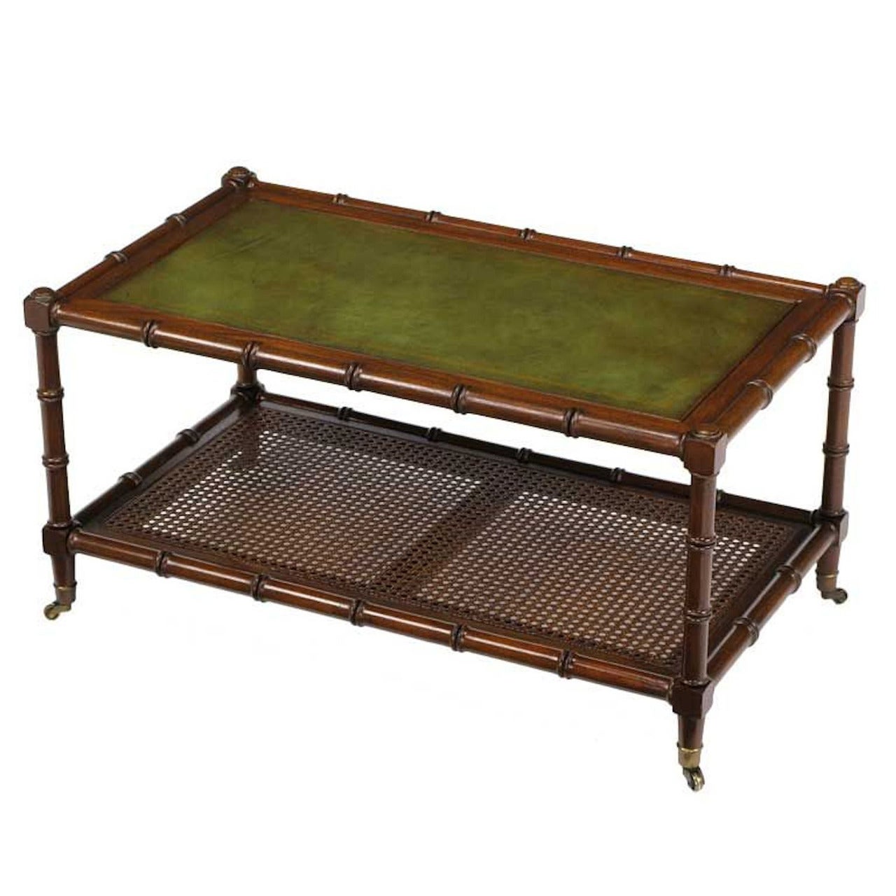 Mahogany Bamboo Form Coffee Table with Tooled Leather Top