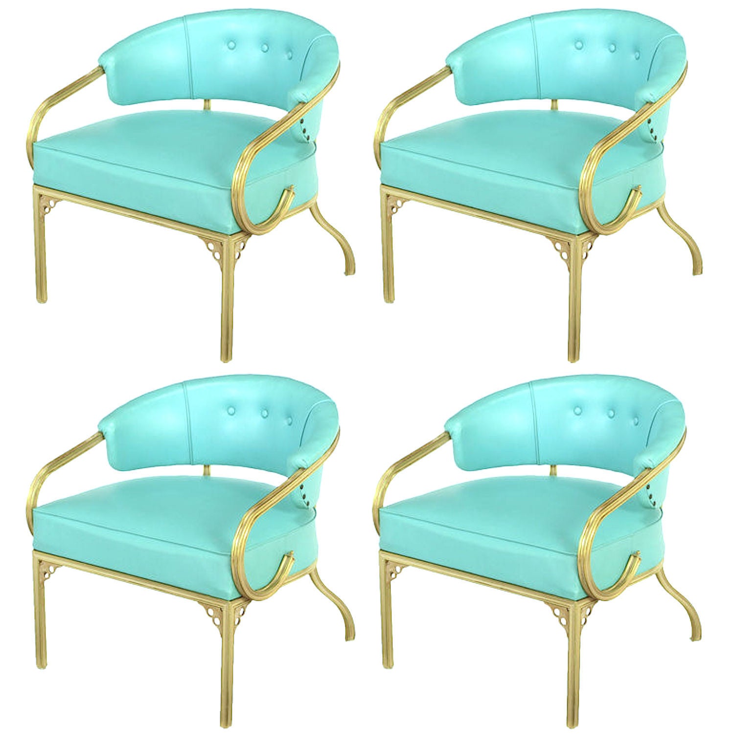 Four John Van Koert Cymbal Collection Gold & Turquoise Lounge Chairs