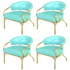 Vintage Four John Van Koert Cymbal Collection Gold & Turquoise Lounge Chairs