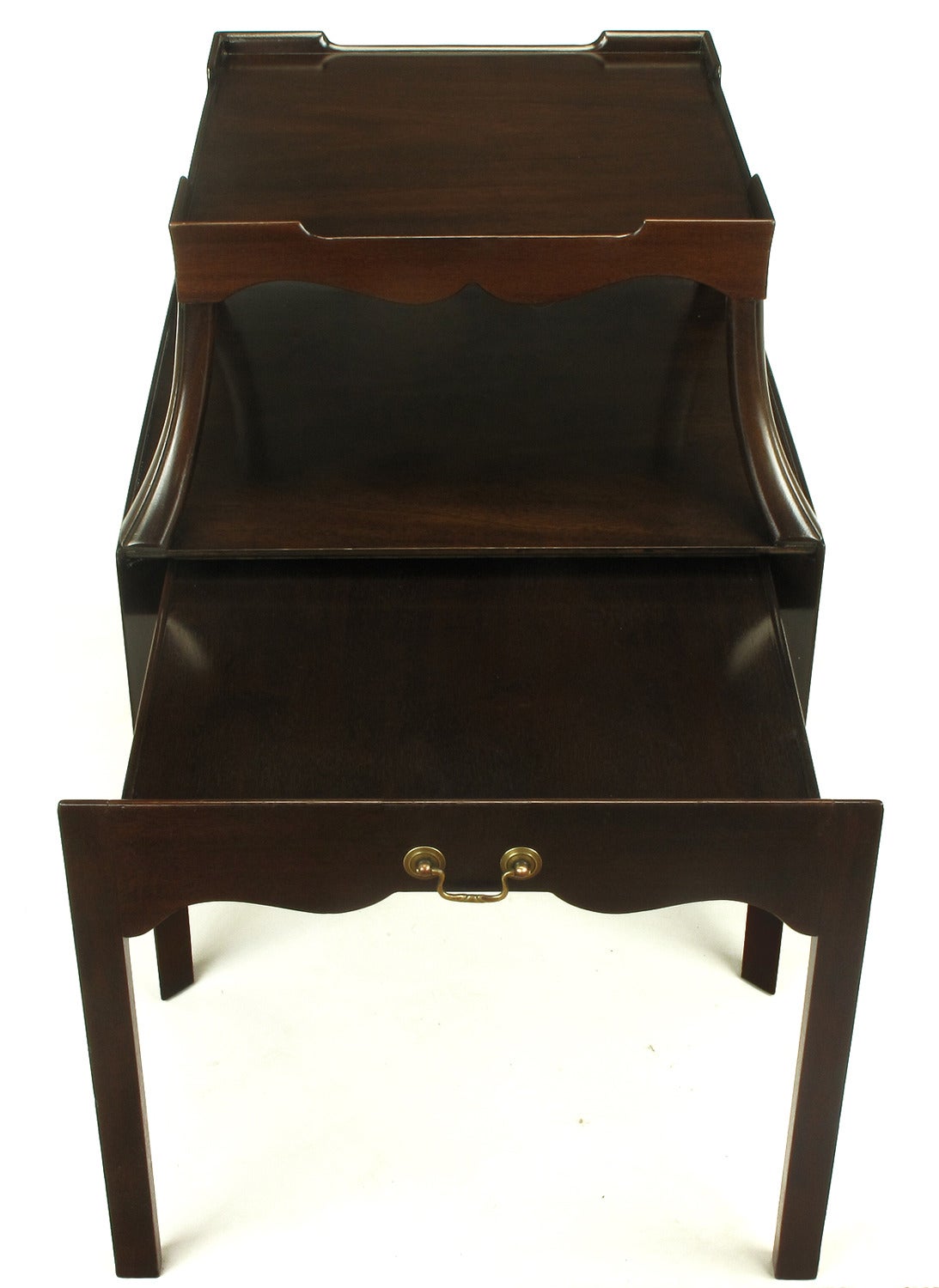 Mid-20th Century Pair of 1940s Two-Tier Mahogany End Tables with Extensible Nesting Top For Sale