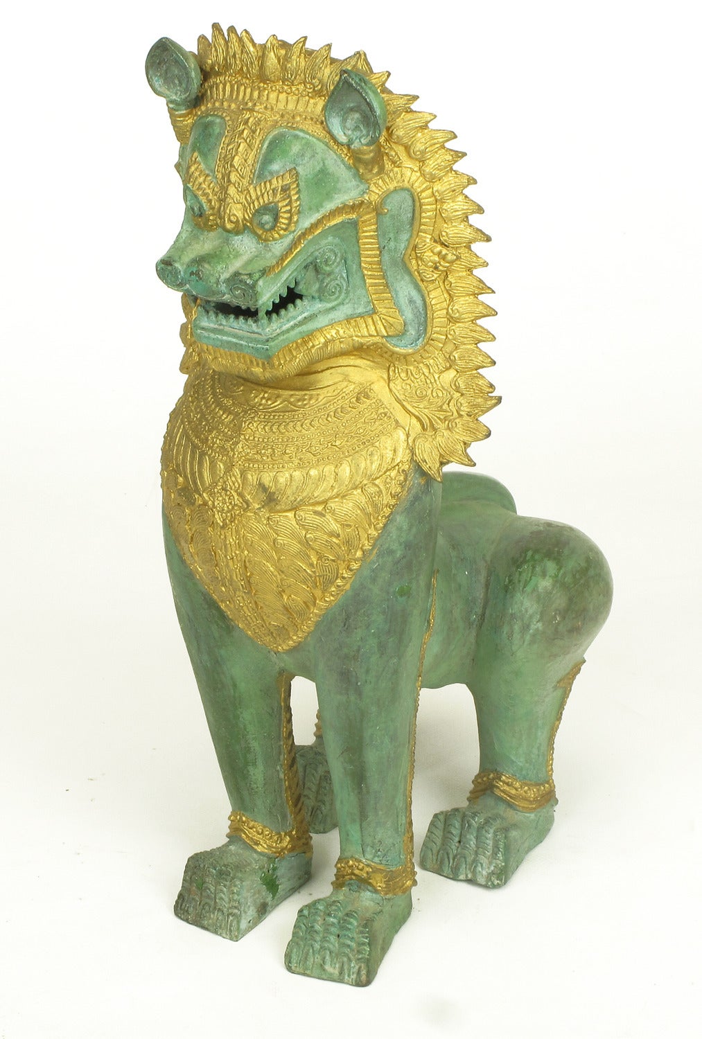 Pair of Parcel-Gilt Bronze Foo Dog Figures 2