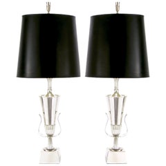 Pair of Tommi Parzinger Silver Plated Lamps for Lightolier