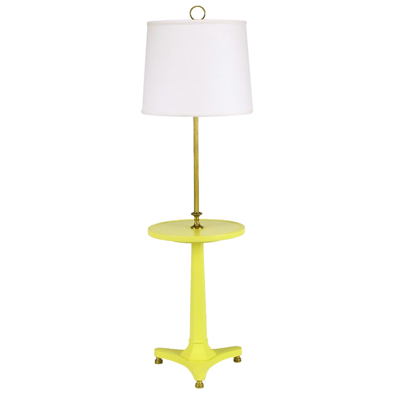 Yellow Lacquered Wood and Brass Regency Floor Lamp For Sale
