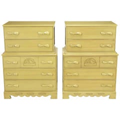 Vintage Pair of Five-Drawer Tall Chests with Propeller Pulls and Sailboat Reliefs