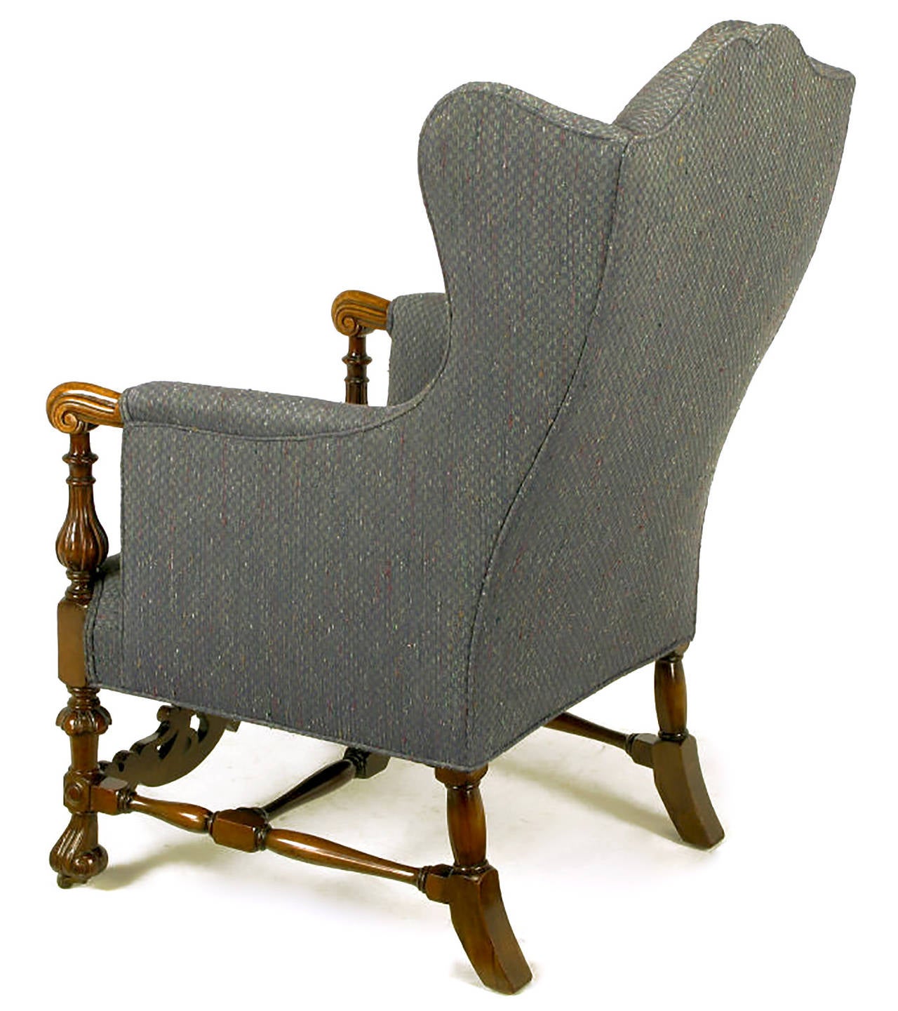 Italian Regency Upholstered Wing Chair with Carved Wood Frame In Good Condition In Chicago, IL