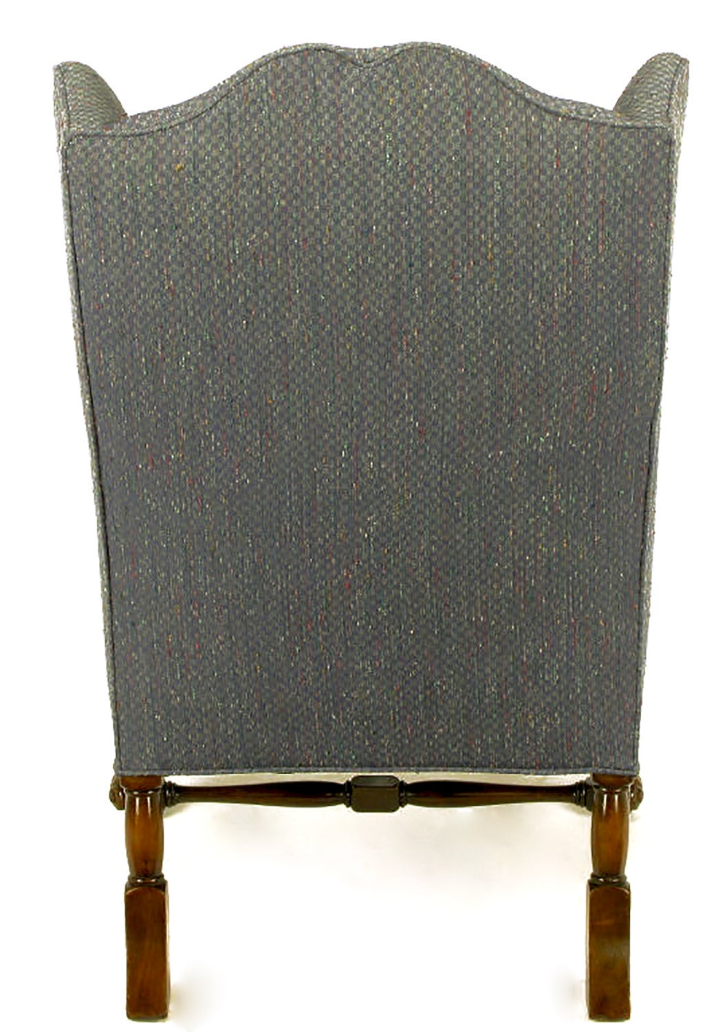 Mid-20th Century Italian Regency Upholstered Wing Chair with Carved Wood Frame
