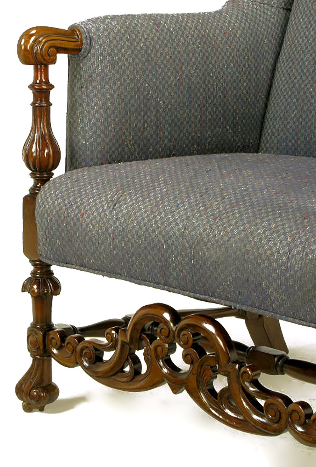 Fruitwood Italian Regency Upholstered Wing Chair with Carved Wood Frame