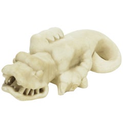 Carved White Marble 19th Century Dragon