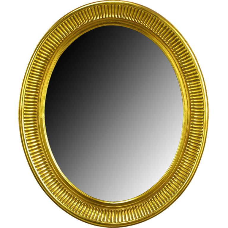 Hand carved from heavy wood, and beautifully finished in aged gold leaf, this oval French regency mirror is both understated and striking. Backed by a wood panel, a truly fine vintage mirror.