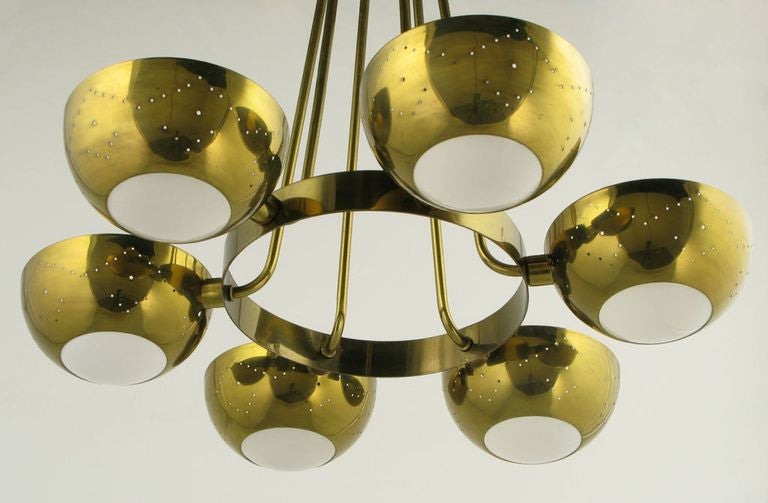 Mid-20th Century Gerald Thurston Lightolier Pierced Brass Six-Light Chandelier