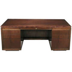 Edward Wormley Mahogany Executive Desk With Brass Inlay