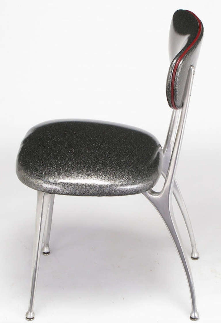 American Pair of 1950s Shelby Williams Polished Aluminum Gazelle Side Chairs For Sale