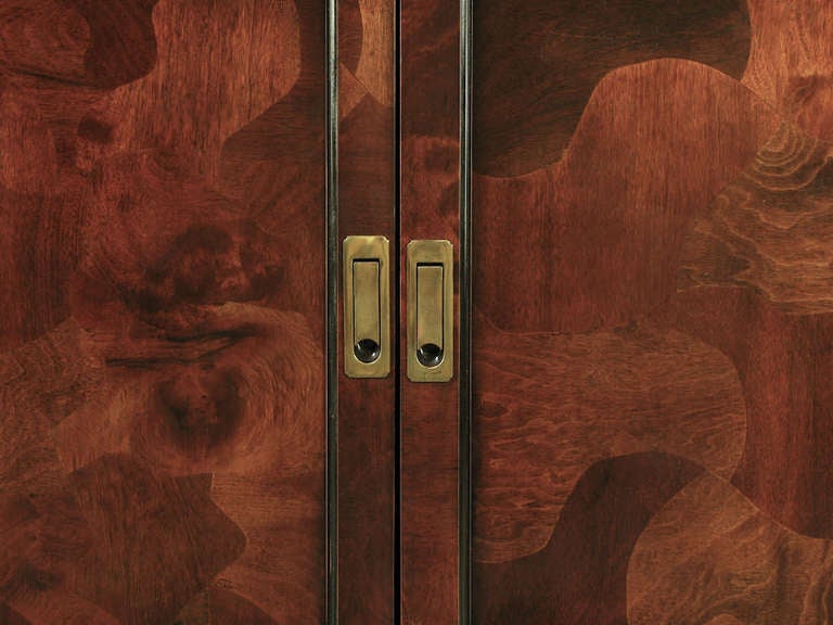 Trio of Hekman Tall Campaign Cabinets in Patchwork Burl 2