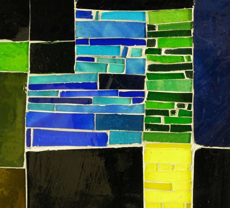 Signed Long Colorful Glass Tile on Mahogany Mosaic 1