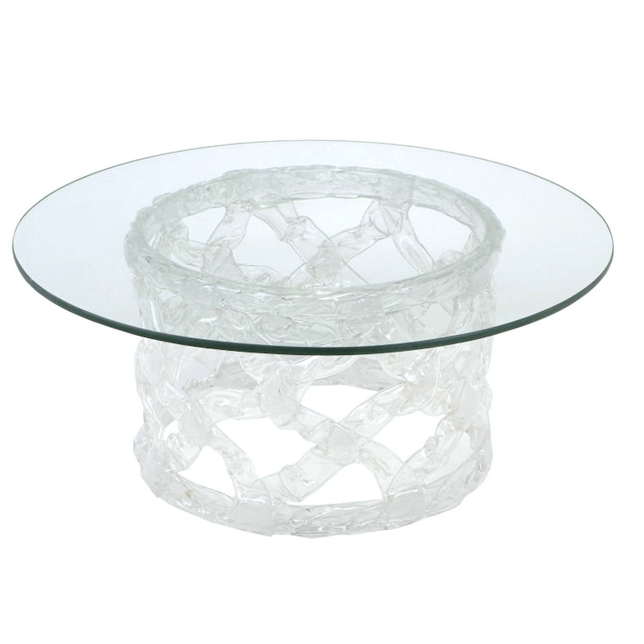 Round Reticulated Lucite & Glass Coffee Table