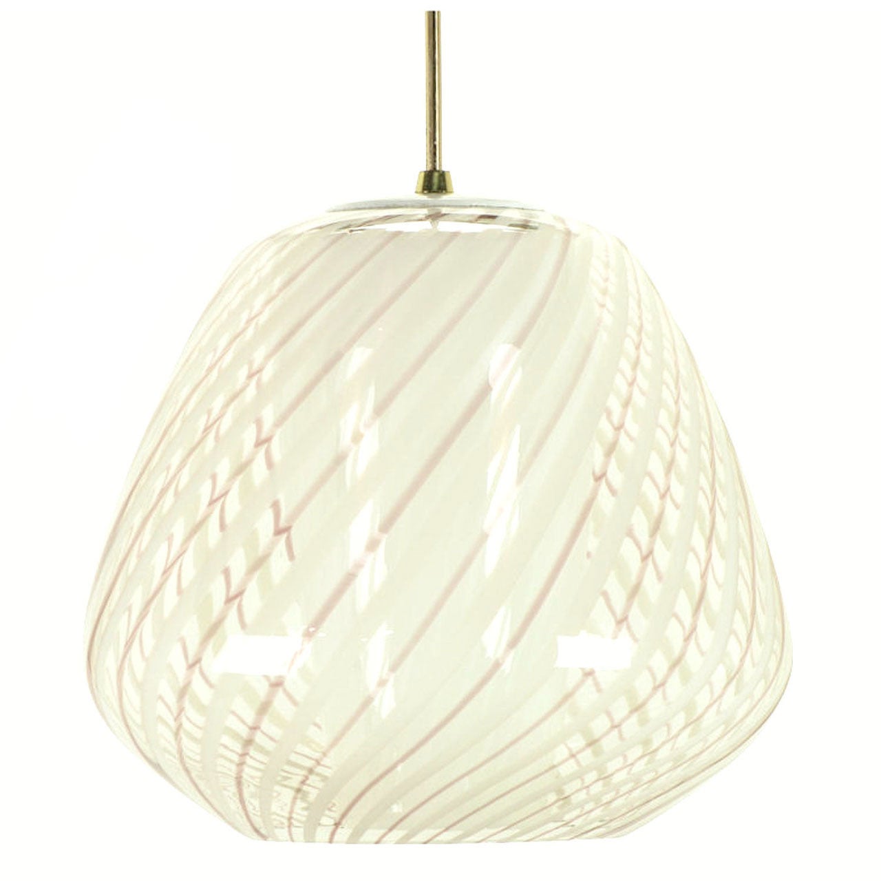 Large Lightolier Hand Blown Striped Glass Globe Pendant Light