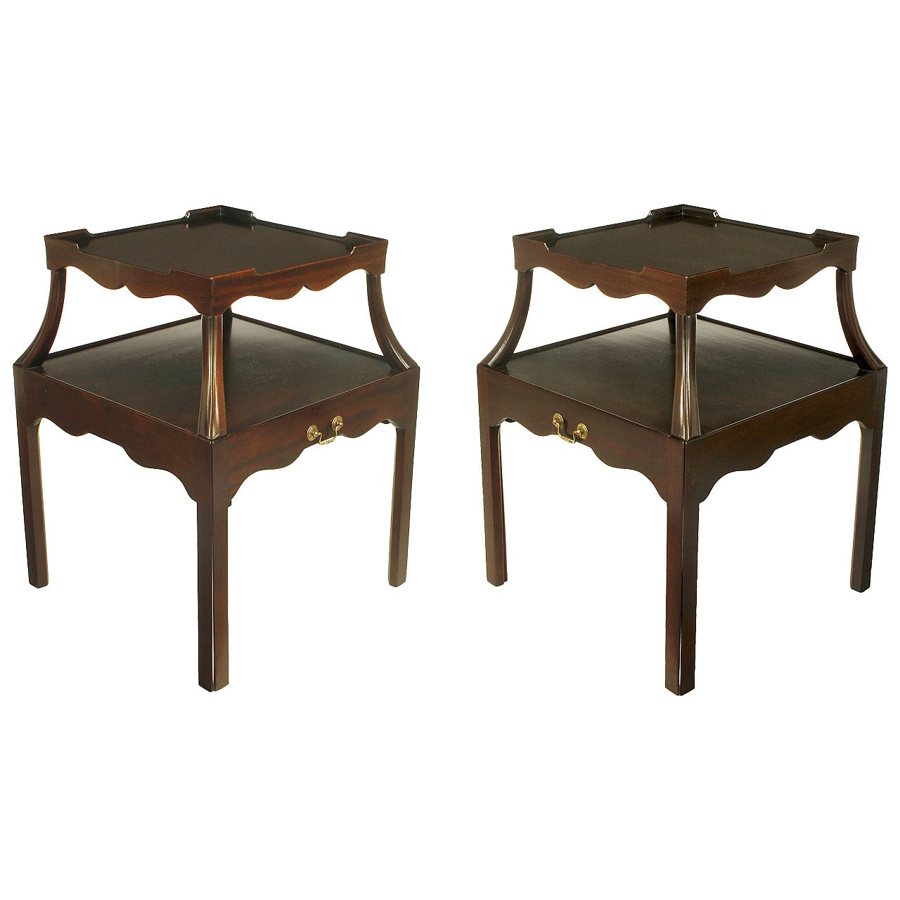 Pair of 1940s Two-Tier Mahogany End Tables with Extensible Nesting Top