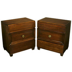 Pair of Lacquer Glazed Dark Mahogany Three-Drawer Commodes 4