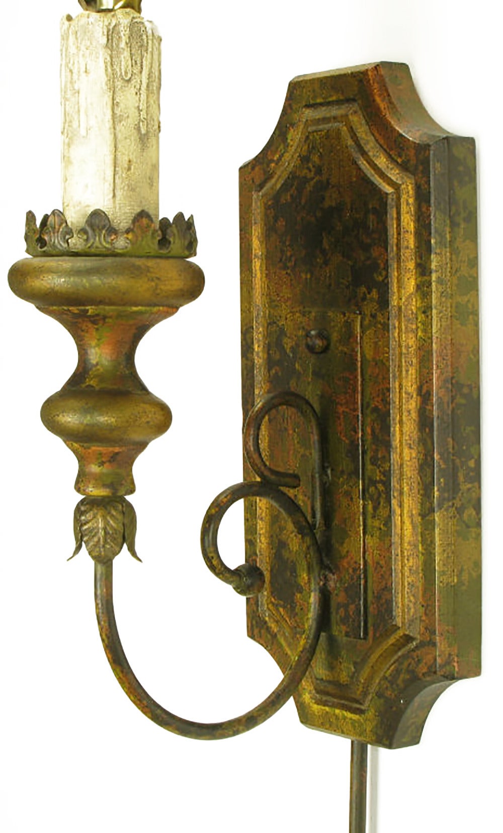 Brass Pair of Renaissance Revival Parcel-Gilt Sconces For Sale