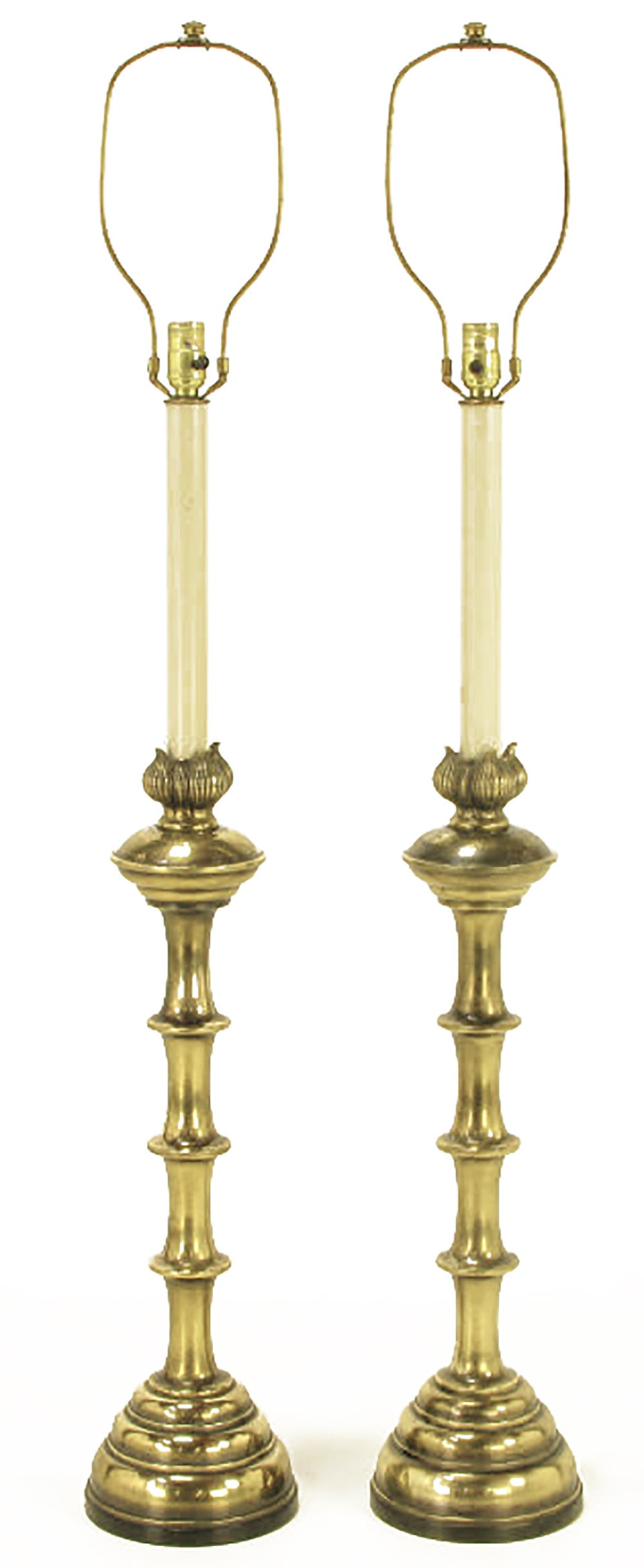 Pair of patinated solid brass baluster form 52