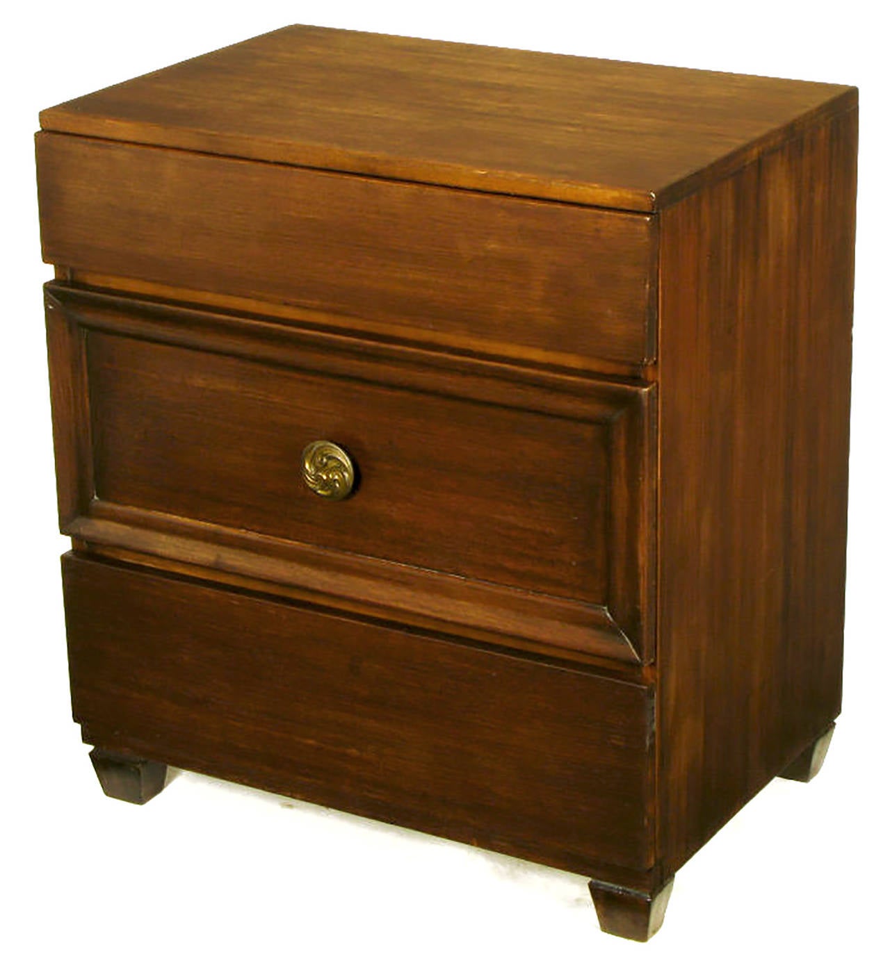 Mid-20th Century Pair of Lacquer Glazed Dark Mahogany Three-Drawer Commodes For Sale