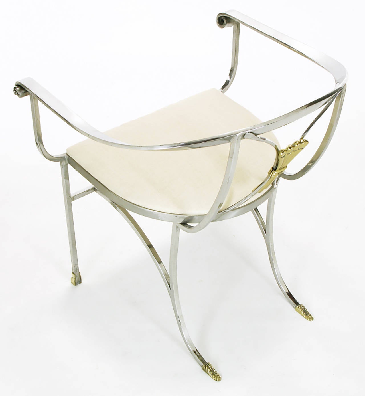 Pair of Polished Iron and Brass Scroll Armchairs For Sale at 1stDibs