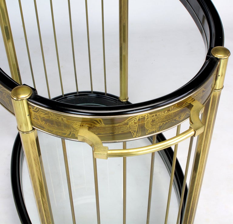 Late 20th Century Bernhard Rohne Etched Brass Oval Bar Cart by Mastercraft