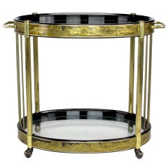 Bernhard Rohne Etched Brass Oval Bar Cart by Mastercraft