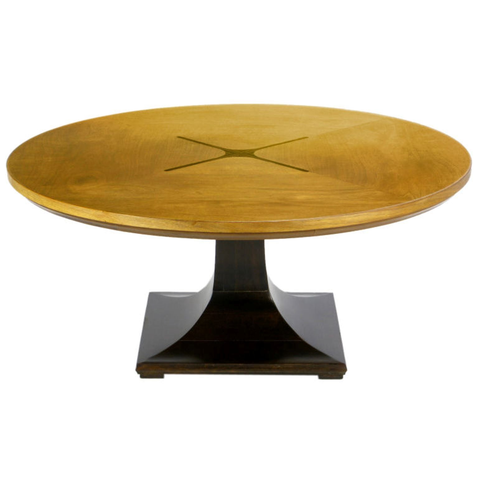 Round Teak, Walnut and Rosewood Inlaid Pedestal Coffee Table