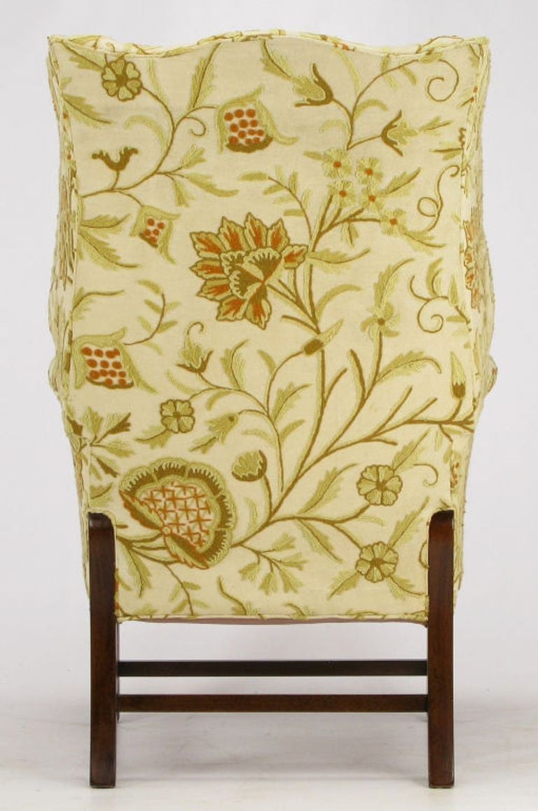 American Hickory Chair Crewel Upholstered Sculptural Wing Chair