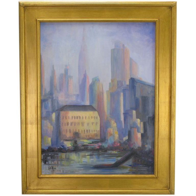 Faith Ward 1936 Oil Painting of Manhattan Skyline