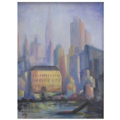 Faith Ward 1936 Oil Painting of Manhattan Skyline