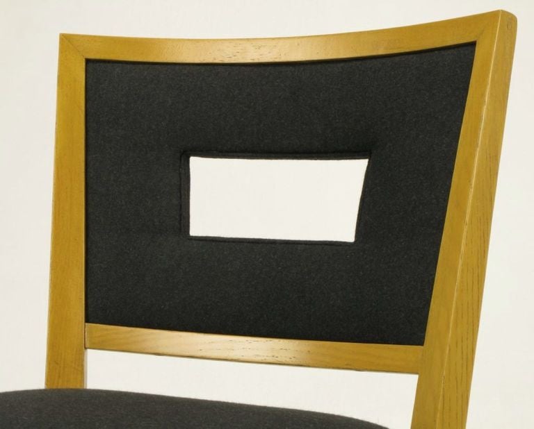 Eight White Oak & Black Flannel Keyhole Back Dining Chairs 4