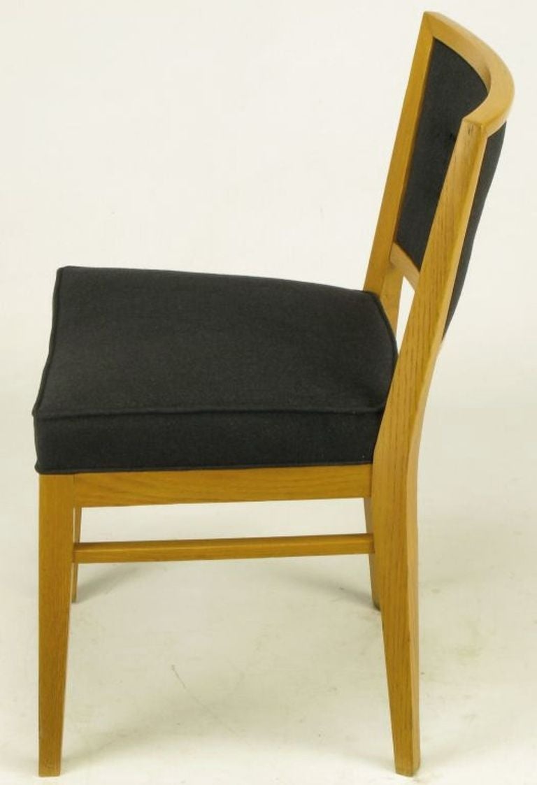 Eight White Oak & Black Flannel Keyhole Back Dining Chairs 1