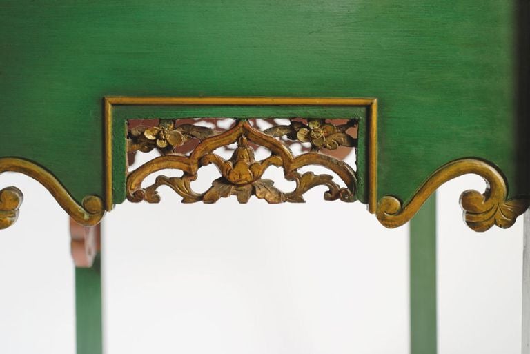 Painted Emerald Green Chinese Cabinet Inset with Gilt Antique Panels For Sale