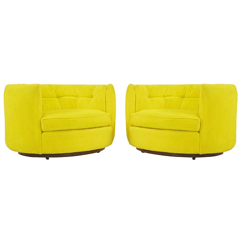 Pair Oval ButtonTufted Canary Yellow Lounge Chairs at 1stDibs canary