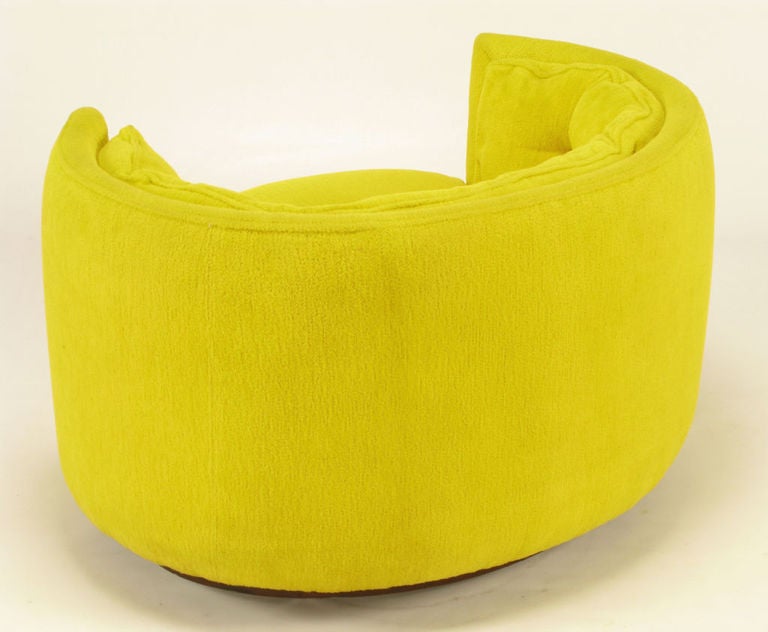 Pair Oval Button-Tufted Canary Yellow Lounge Chairs 1